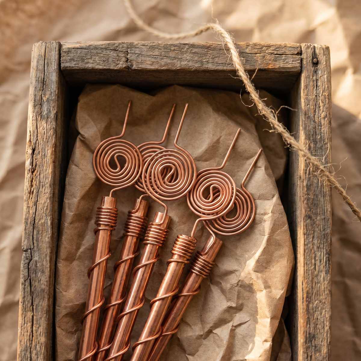Hand-Wound Copper Garden Stakes (Set of 3)