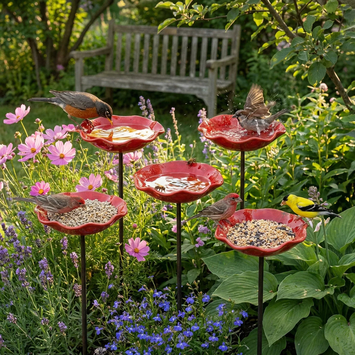 Handcrafted Poppy Bird Bath